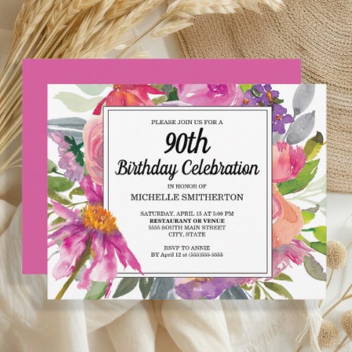 Pink Purple Floral Women's 90th Birthday