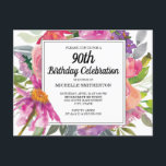 Pink Purple Floral Women's 90th Birthday Invitation Postcard<br><div class="desc">Beautiful pink and purple watercolor wildflower women's 90th birthday party invitation postcard.  Text is fully customizable,  so this card can be designed for any age.  Contact us for help with customization or matching products.</div>