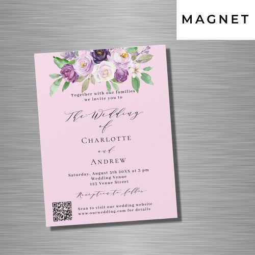 Pink purple florals QR details RSVP luxury wedding Magnetic Invitation