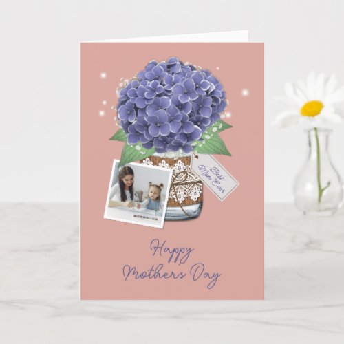 Pink Purple Flower 2 Photo Mothers Day Card
