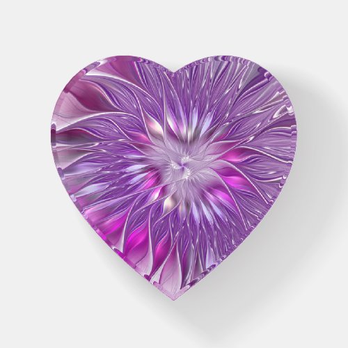 Pink Purple Flower Abstract Fractal Art Heart Paperweight