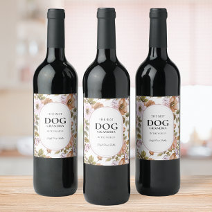 Pink Purple  Flower Best Dog Grandma Botanical Wine Label