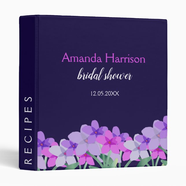 Pink Purple Flower Bridal Shower  3 Ring Binder (Front/Spine)