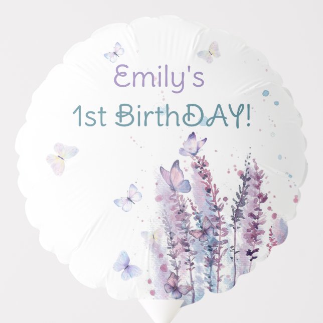 Pink purple flower butterfly birthday  balloon (Front)