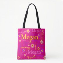 Pink purple flower custom name Megan art tote bag