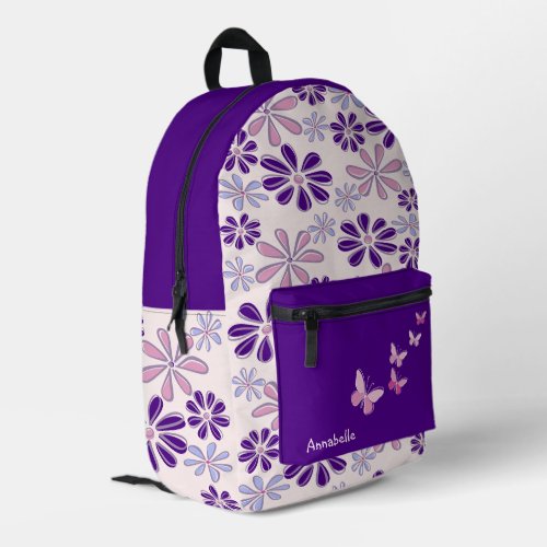 Pink Purple Flower Doodle Pattern Printed Backpack