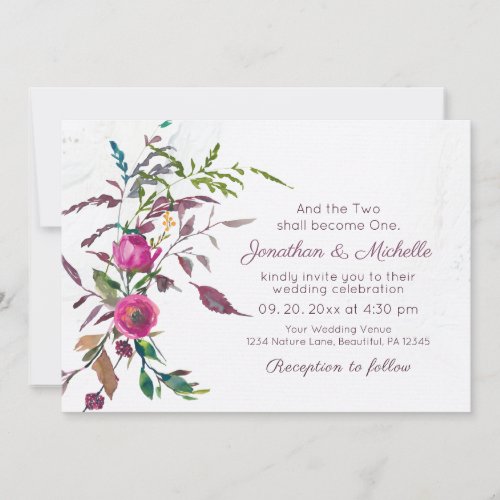 Pink Purple Flower Garden Floral Christian Wedding Invitation