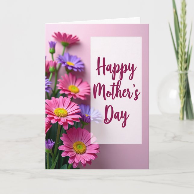 Pink Purple Flower Happy Day Card (Front)