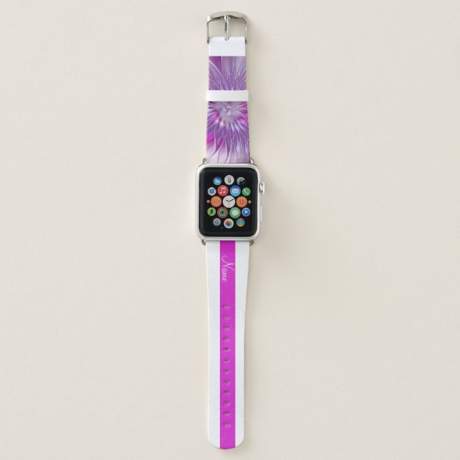 Pink Purple Flower Passion Abstract Art Name Apple Watch Band (Front)