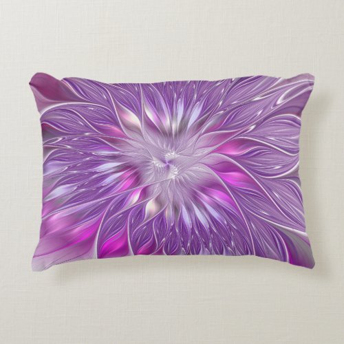 Pink Purple Flower Passion Abstract Fractal Art Accent Pillow