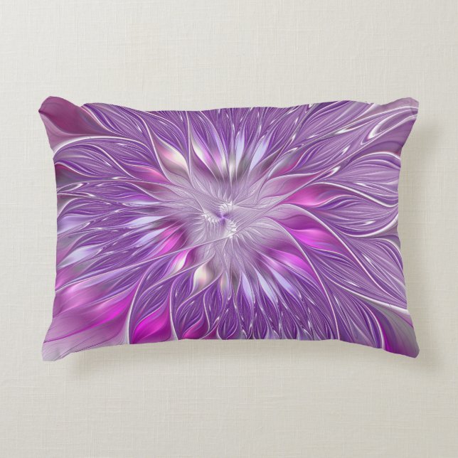 Pink Purple Flower Passion Abstract Fractal Art Accent Pillow (Front)