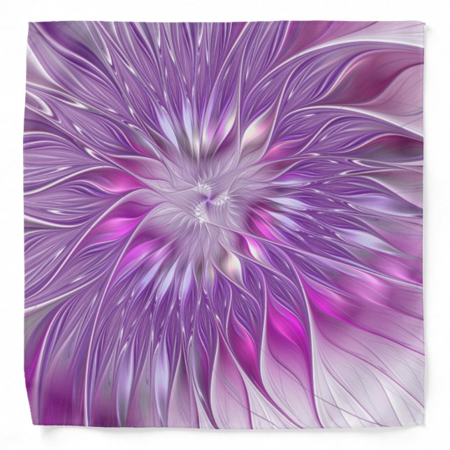 Pink Purple Flower Passion Abstract Fractal Art Bandana (Front)