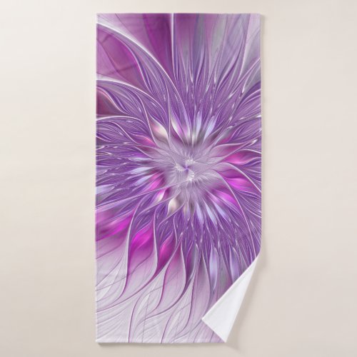 Pink Purple Flower Passion Abstract Fractal Art Bath Towel