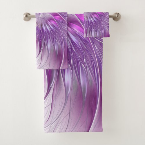 Pink Purple Flower Passion Abstract Fractal Art Bath Towel Set