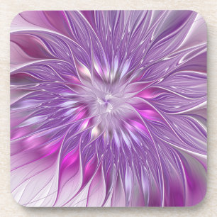 Pink Purple Flower Passion Abstract Fractal Art Beverage Coaster