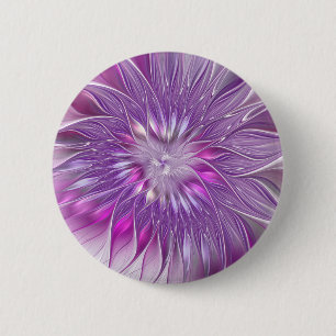 Pink Purple Flower Passion Abstract Fractal Art Button