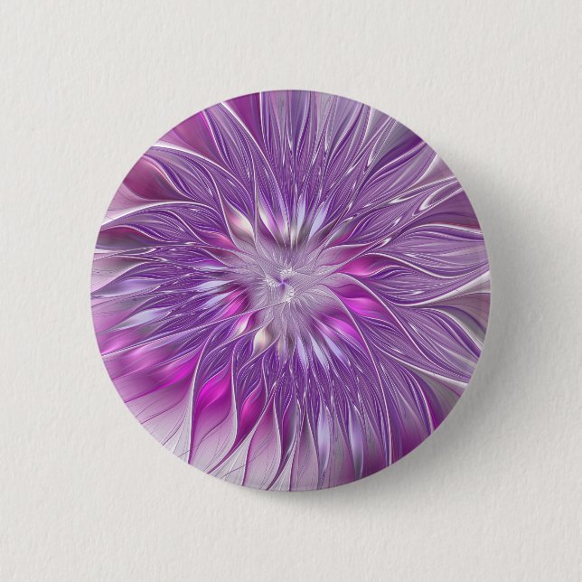 Pink Purple Flower Passion Abstract Fractal Art Button (Front)