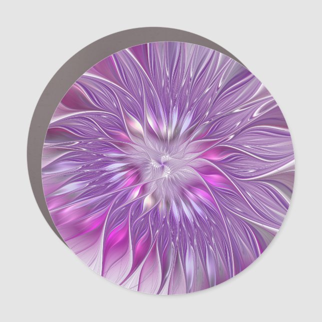 Pink Purple Flower Passion Abstract Fractal Art Car Magnet (Front)