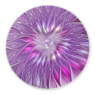 Pink Purple Flower Passion Abstract Fractal Art Ceramic Knob