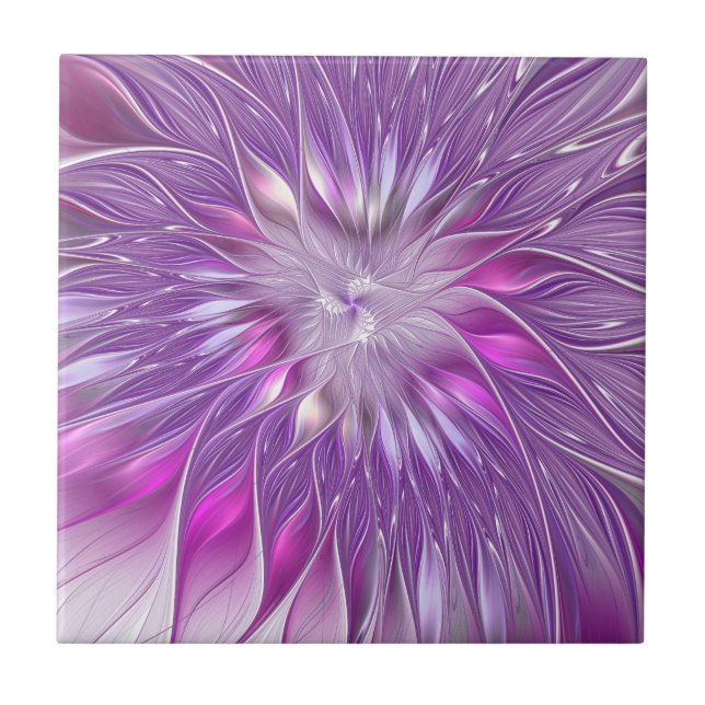 Pink Purple Flower Passion Abstract Fractal Art Ceramic Tile (Front)