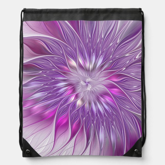 Pink Purple Flower Passion Abstract Fractal Art Drawstring Bag (Front)