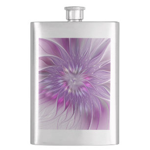 Pink Purple Flower Passion Abstract Fractal Art Flask