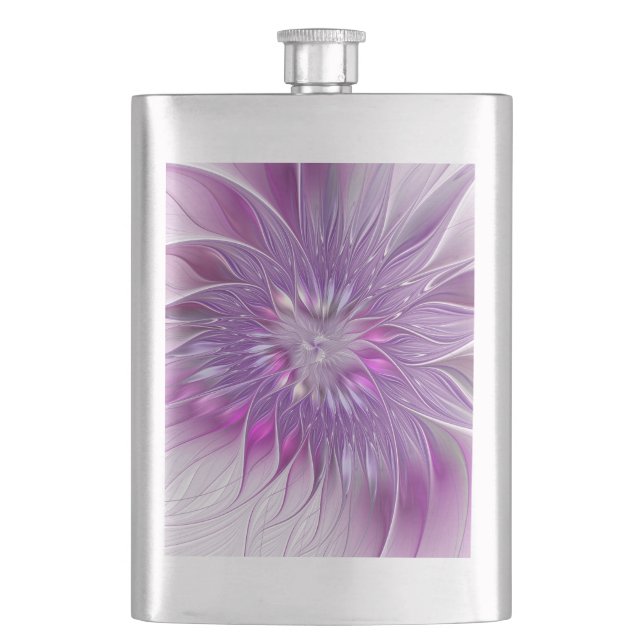 Pink Purple Flower Passion Abstract Fractal Art Flask (Front)