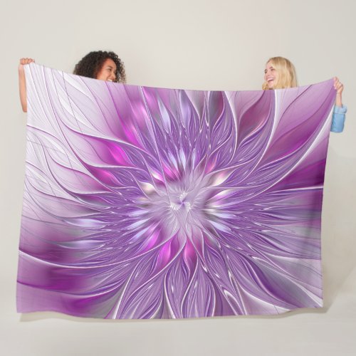 Pink Purple Flower Passion Abstract Fractal Art Fleece Blanket