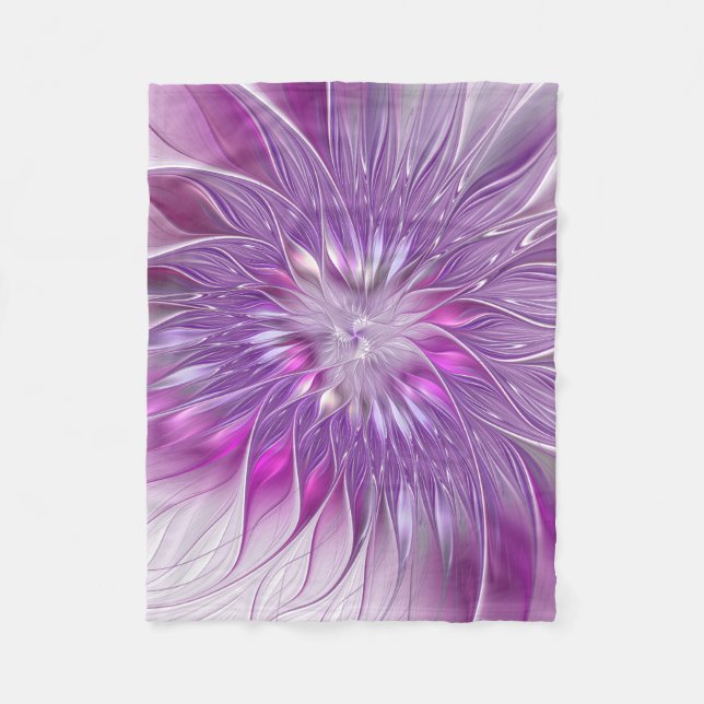 Pink Purple Flower Passion Abstract Fractal Art Fleece Blanket (Front)