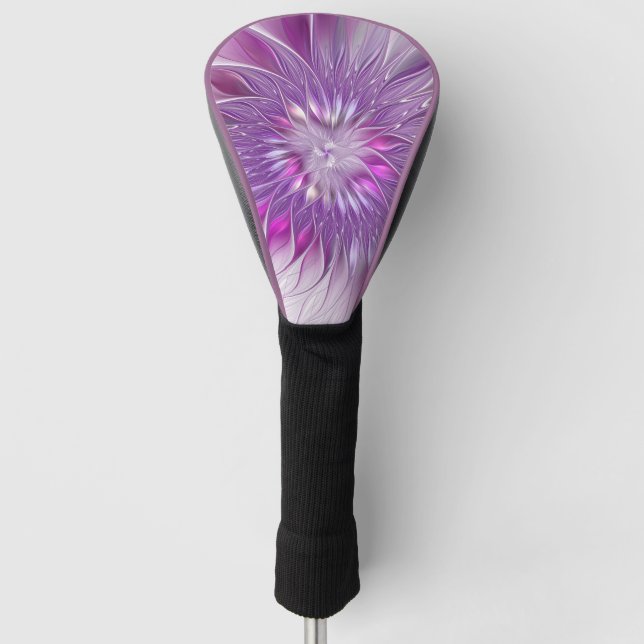 Pink Purple Flower Passion Abstract Fractal Art Golf Head Cover (Front)