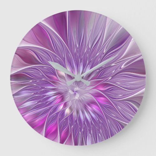 Pink Purple Flower Passion Abstract Fractal Art Large Clock