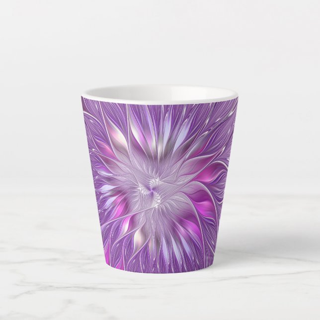 Pink Purple Flower Passion Abstract Fractal Art Latte Mug (Front)