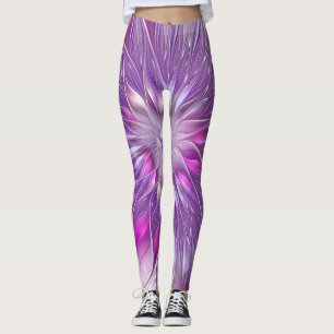 Pink Purple Flower Passion Abstract Fractal Art Leggings