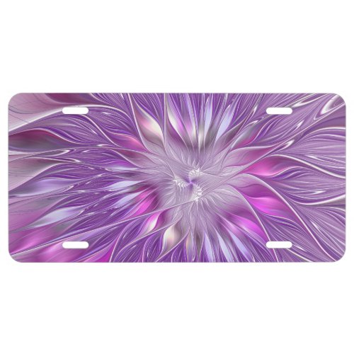 Pink Purple Flower Passion Abstract Fractal Art License Plate