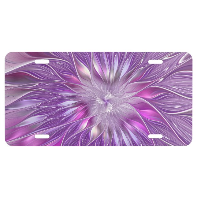 Pink Purple Flower Passion Abstract Fractal Art License Plate (Front)