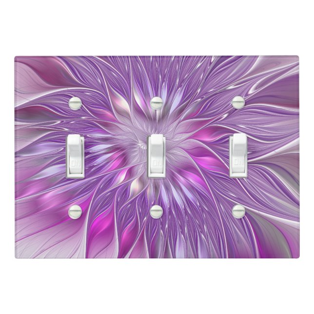 Pink Purple Flower Passion Abstract Fractal Art Light Switch Cover (In Situ)