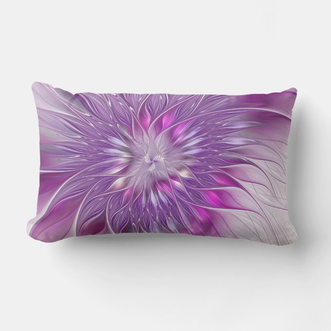 Pink Purple Flower Passion Abstract Fractal Art Lumbar Pillow (Front)