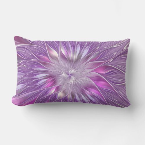 Pink Purple Flower Passion Abstract Fractal Art Lumbar Pillow