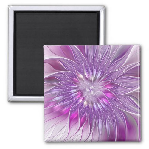 Pink Purple Flower Passion Abstract Fractal Art Magnet
