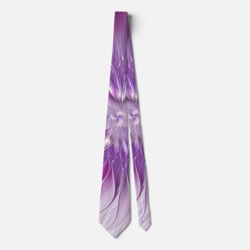 Pink Purple Flower Passion Abstract Fractal Art Neck Tie