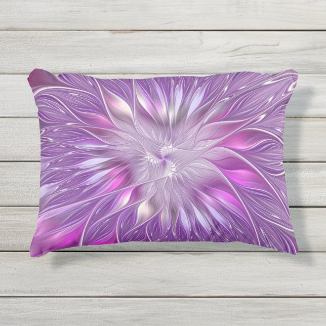 Pink Purple Flower Passion Abstract Fractal Art Outdoor Pillow (Front)