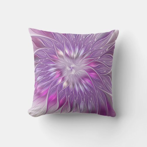 Pink Purple Flower Passion Abstract Fractal Art Outdoor Pillow