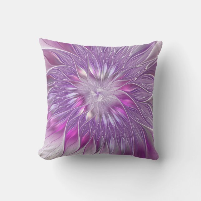 Pink Purple Flower Passion Abstract Fractal Art Outdoor Pillow (Front)