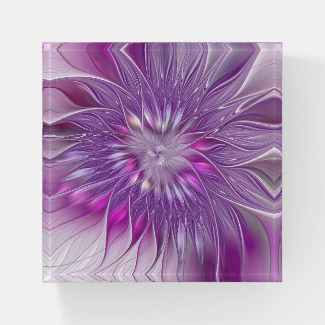 Pink Purple Flower Passion Abstract Fractal Art Paperweight (Front)