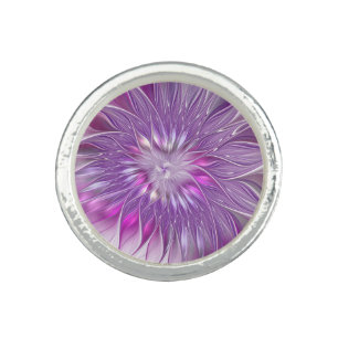 Pink Purple Flower Passion Abstract Fractal Art Ring