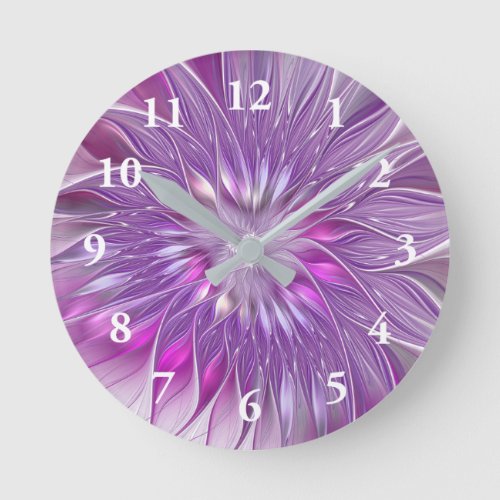 Pink Purple Flower Passion Abstract Fractal Art Round Clock