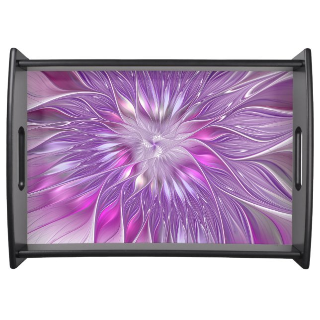 Pink Purple Flower Passion Abstract Fractal Art Serving Tray (Front)