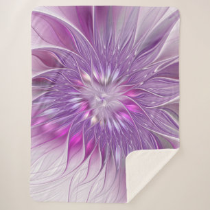 Pink Purple Flower Passion Abstract Fractal Art Sherpa Blanket