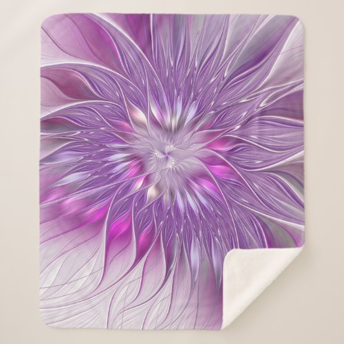 Pink Purple Flower Passion Abstract Fractal Art Sherpa Blanket