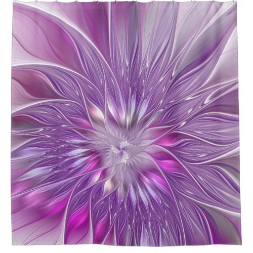 Pink Purple Flower Passion Abstract Fractal Art Shower Curtain